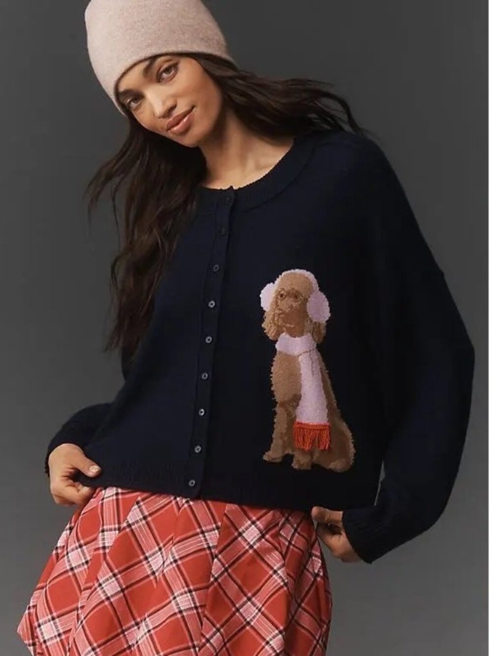 Anthropologie The Goldie Cashmere Blend Cardigan Sweater Goldendoodle Dog L NWT